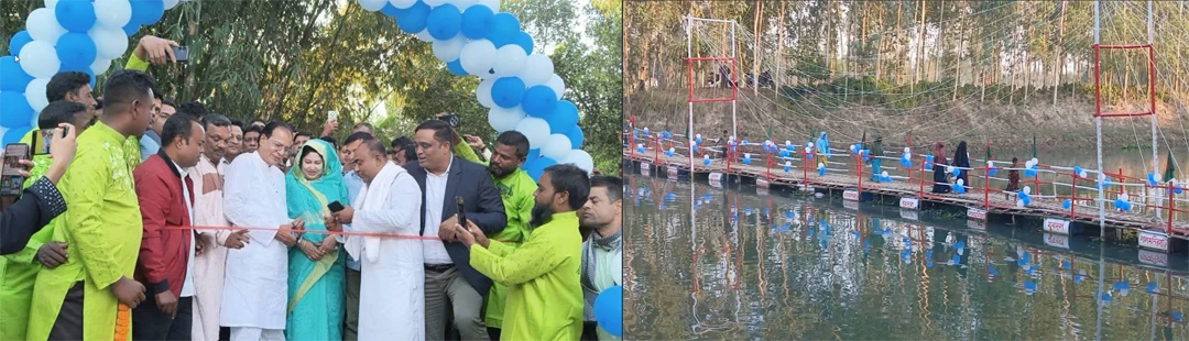 সতী নদীতে যুবদলের স্বেচ্ছাশ্রমে ভাসমান সেতু নির্মান, ৪ গ্রামের মানুষের ভোগান্তি লাঘব